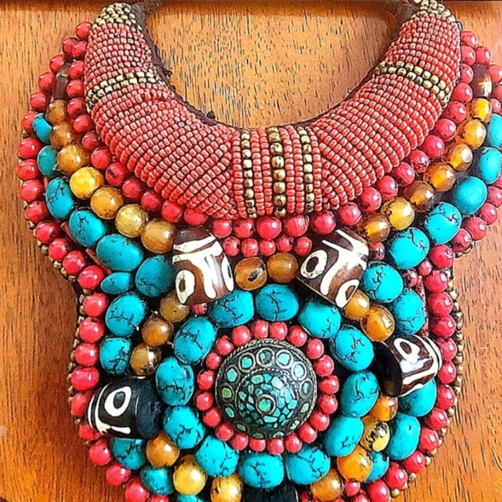 👑♥️Vintage TIBETAN COLLAR NECKLACE  Silver corals AMBER TURQUOISE